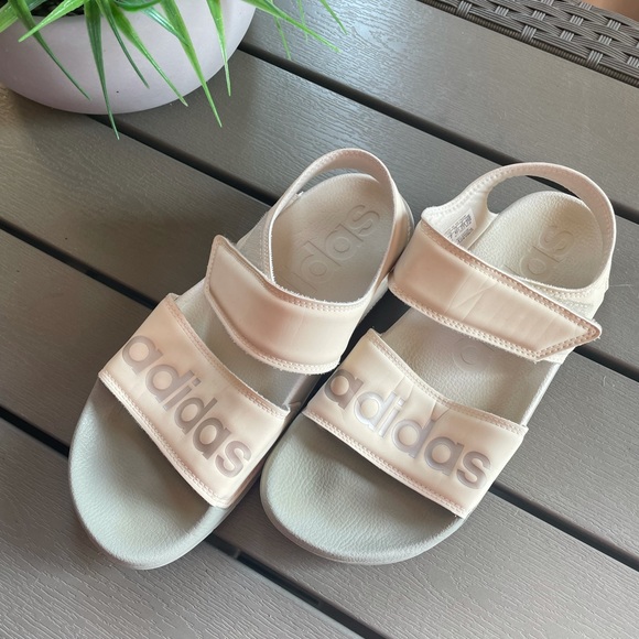 Adidas slides slippers 8 champagne sandals 7.5 - Picture 10 of 11